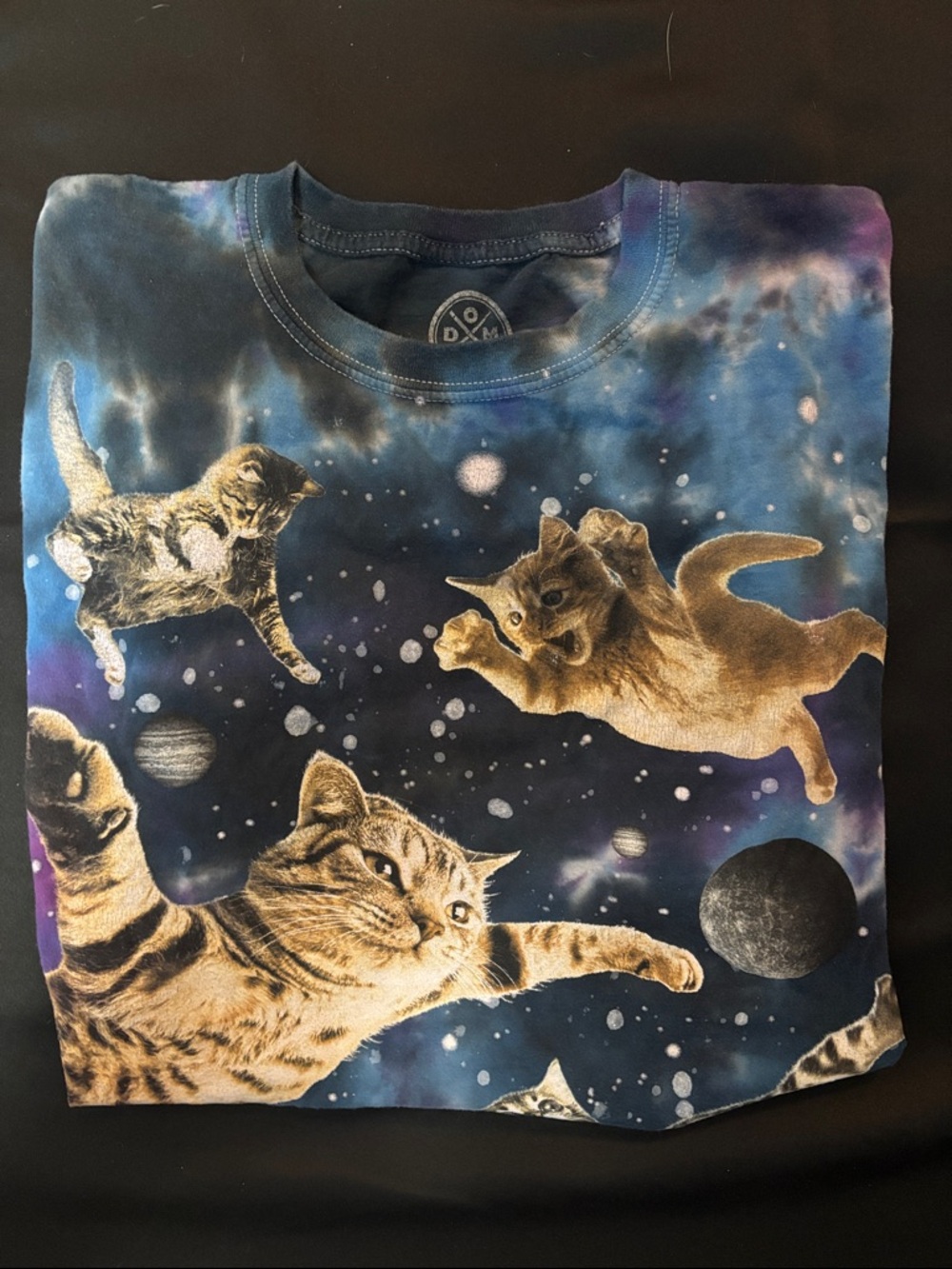 Blue Galaxy Cat Print Pet Tee - Floating Cats Design
